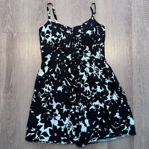 B Smart Girls Size 12 Spaghetti Strap Black & White Floral Fit & Flare